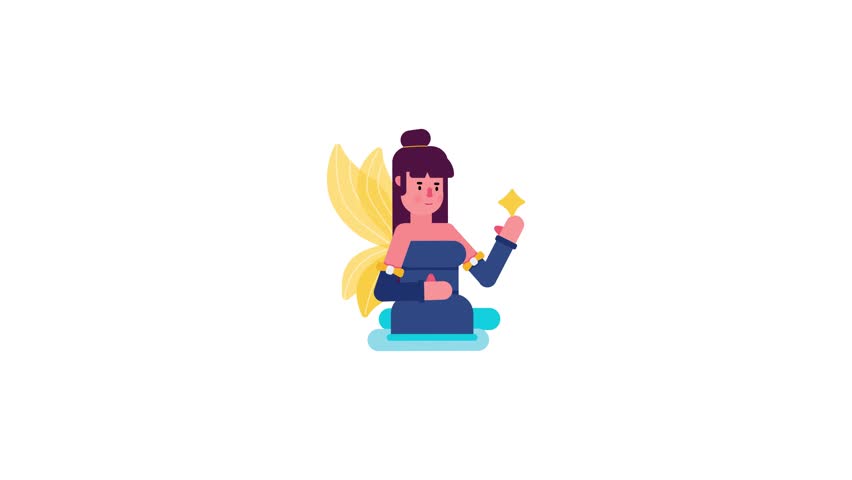 Animated flat character icon of beautiful fairy 