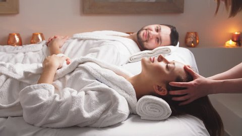 Young Couple Receiving Head Massage Beauty Stock Photo 1011363673 ...