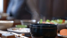 Breakfast for breakfast Video of steaming Japanese miso soup	