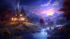 Moonlit Wonders: Reflections on a Winter's Eve. Animated Looping Video Background.