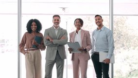 Diverse international multigenerational business colleagues team standing together in office, portrait. Four company leaders, happy corporate staff workers and executives group looking at camera. - Powered by Shutterstock - Get 15% off with code: PIKWIZARD15