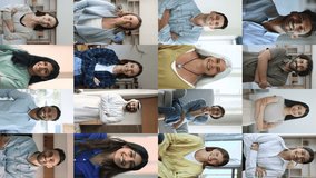 Videocall application usage by business or personal, worldwide communication, group of enthusiastic different age and race people smile looking at camera posing indoors. Multiple videos collage view - Powered by Shutterstock - Get 15% off with code: PIKWIZARD15