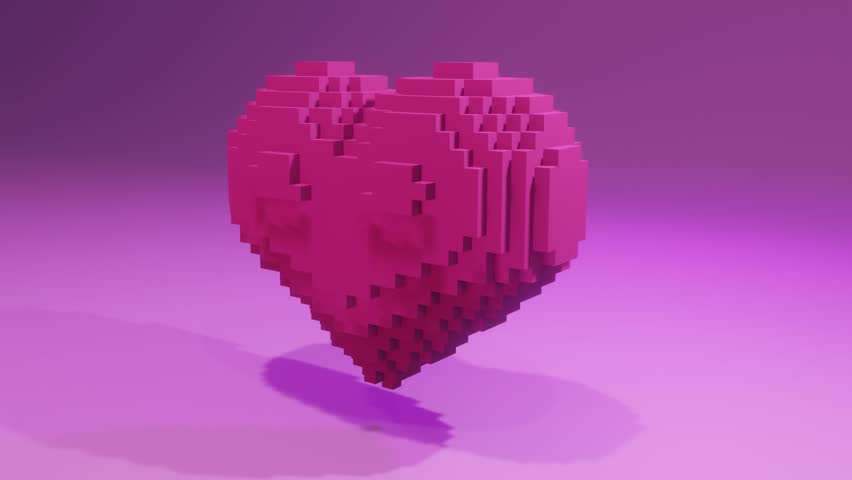 3D Rendering,Transformation of a 3D pixel into a digital blooming heart. Seamless looped.  4k video animated.