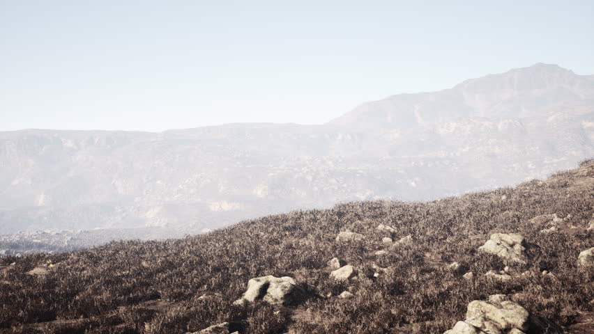 amazing shot of a rocky landscape partially covered with grass in a foggy weather