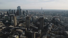 Aerial View Shot of London UK, United Kingdom, London Skyline, Winter Sun