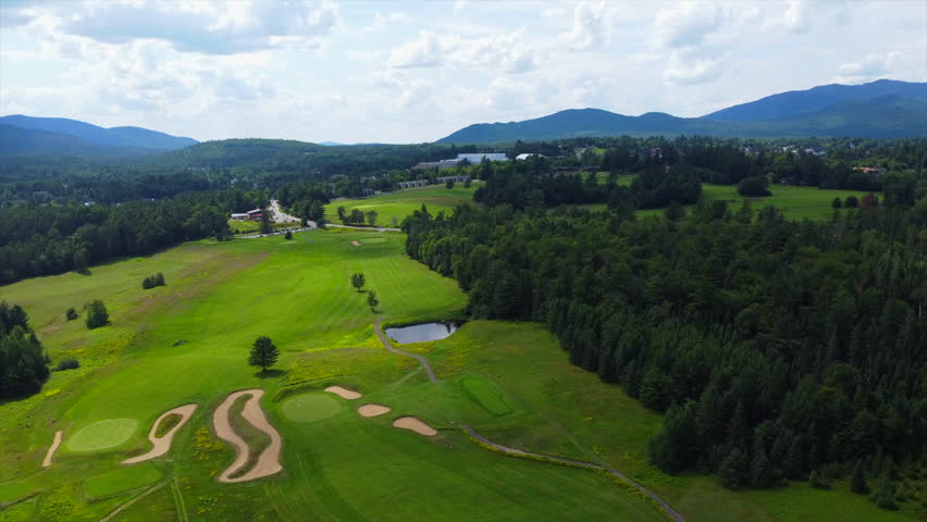 Aerial Shot of Golf Course in Upstate New York On a Cloudy Day