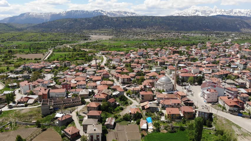 Yesildag village aerial panoramic view. View from above. Turkey. High quality 4k footage