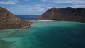 Drone footage of landscape of Espiritu Santo Island. Travel destination in Baja California Sur. Mexico.