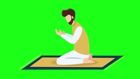 Muslim man animation praying to God while sitting on the meadow  at jaynamaj free green screen video