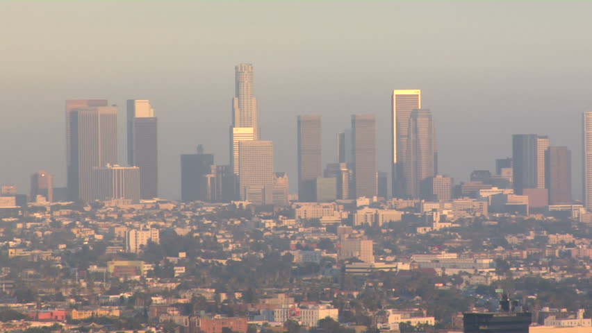 Downtown Los Angeles lock of on smoggy day