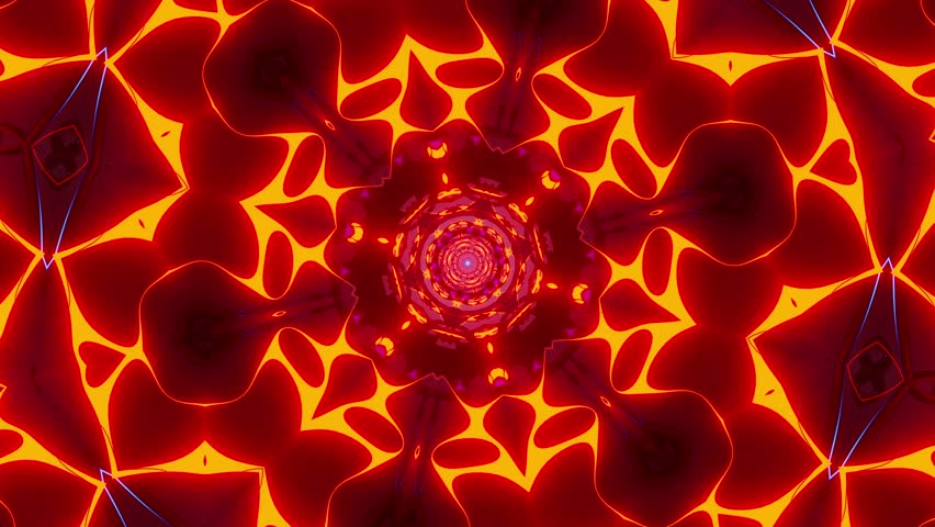 Tunnel kaleidoscope, abstract neon background. Endless video animation. VJ loop.