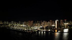 Nocturnal Glow: Waikiki Beach's City Lights Reflecting on the Pacific	