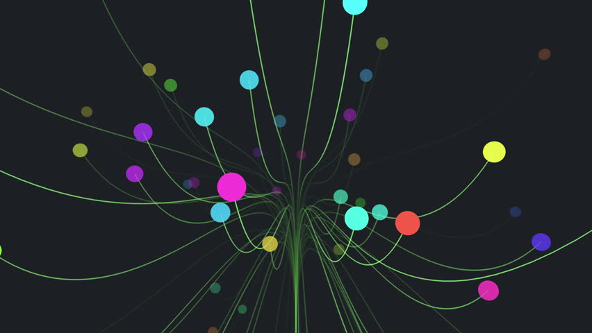 Colorful interconnected dots form a web-like pattern, creating a cohesive image when viewed as a whole. The random arrangement hints at an underlying network Royalty-Free Stock Footage #3432384411
