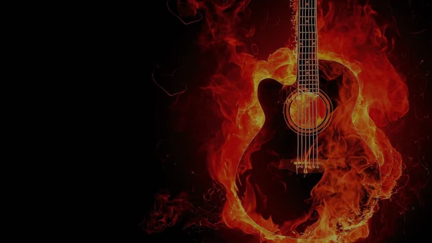 Acoustic guitar wrapped in flames looping background  Royalty-Free Stock Footage #3432404487