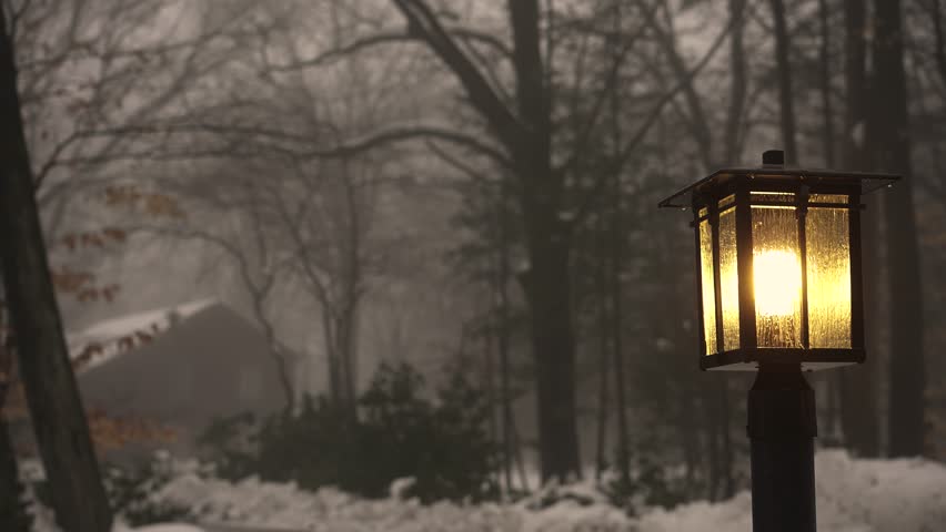 Lightpost in the foggy winter morning time.