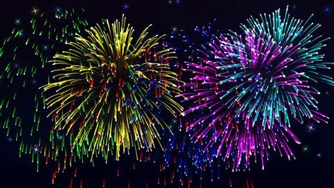 Beautiful cg animation fireworks in celebration day. This salute can be seen at the opening of the festival , on independence day, new year and other holidays, 4K seamless loop