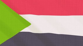 Sudan flag waving in the wind. Background with rough textile texture. Animation loop. Element for web site, presentation, import into video.