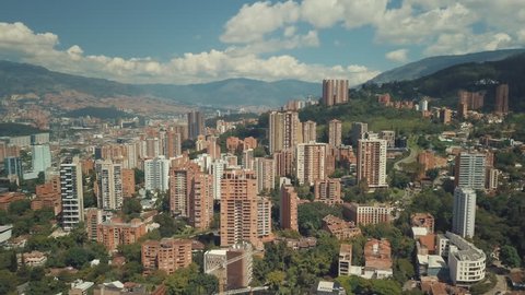 Aerial drone shot of Medellin, Bogota