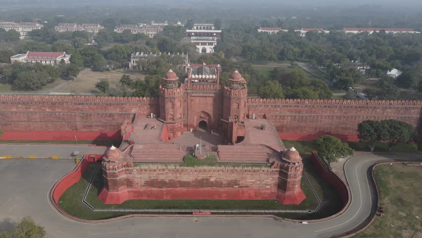 Aerial Drone clip of Red Fort ,Chandni Chowk and Temples  in New Delhi india Royalty-Free Stock Footage #3432600067
