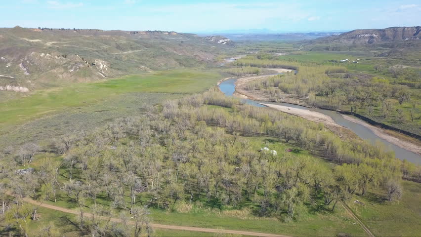 Drone - Yurt in woods near Judith River in Spring