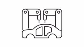 Animated automated car welding icon. Robotic manufactured production line animation. Advanced construction. Black illustration on white background. HD video with alpha channel. Motion graphic
