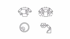 Animated robot home management icons. Smart householding assistant line animation library. Smart appliances. Black illustrations on white background. HD video with alpha channel. Motion graphic