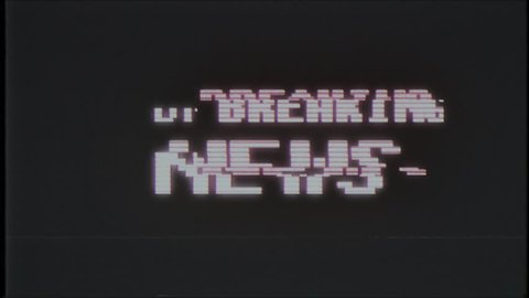 pixel BREAKING NEWS word on computer old tv vhs effect glitch interference noise screen animation seamless loop - New quality universal vintage motion dynamic animated background colorful joyful video