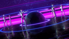 An abstract looping sequence with a retro space feel. We see a rotating central spheroid that is emitting pulsating circular shapes representative of a frequency or audio signal. - Powered by Shutterstock - Get 15% off with code: PIKWIZARD15