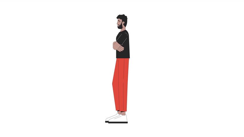 Stubborn man african american line 2D character animation. Gesture body language flat color cartoon 4K video, alpha channel. Suspicious distrust black male animated person on transparent background
