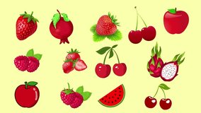 beautiful red color fruits animation video
