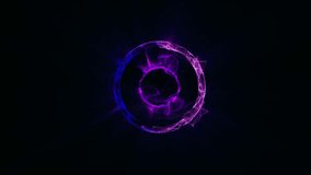Abstract round purple sphere glowing energy magic molecule with atoms from particles and space dots. Abstract background. 4k video, animation design.Abstract blue-pink delicate energy sphere 