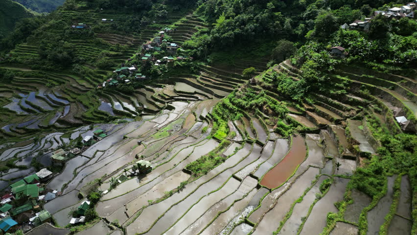 Aerial view of picturesque Batad Rice Terraces in Ifugao Province, Luzon Island, Philippines, 4k