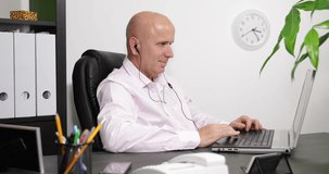 Happy Businessman Use Laptop Connect to Live Conversation with His Colleagues