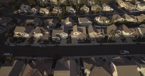 Flying Above a California Neighborhood at Golden Hour