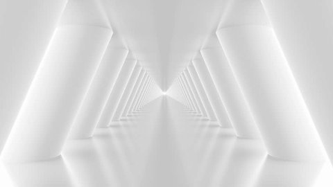 Стоковое видео: Futuristic empty white corridor with columns and bright light. Seamless looping animation