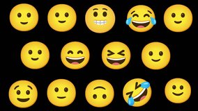 Extended Pack of Animated Smiling Faces Emoji on Transparent Background. Smiling and Laughing Emoji Set with Alpha Channel. 14 Smileys and Emotions in 4K Resolution with Seamless Loop. - Powered by Shutterstock - Get 15% off with code: PIKWIZARD15