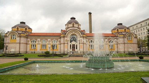 SOFIA, BULGARIA - CIRCA SEPTEMBER 2014: Sightseeing in the city. Fountain in front of Sofia Central Mineral Bathes, famous landmark, health care