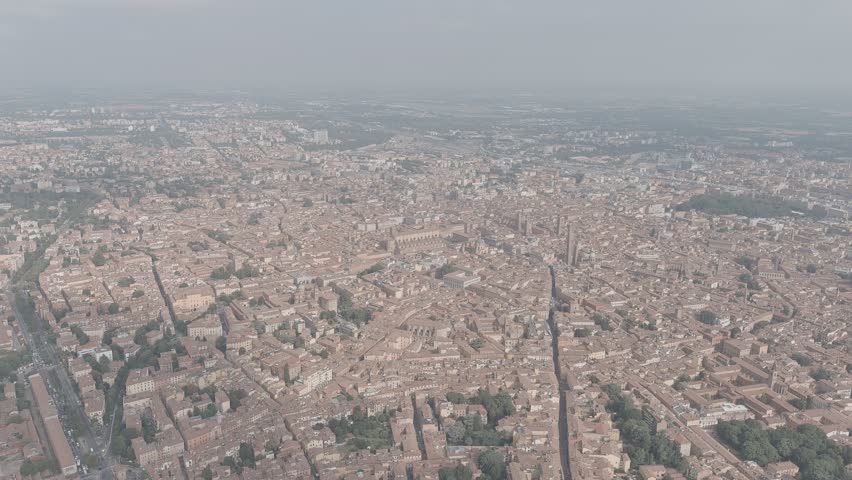 A-Log. Bologna, Italy. Old Town. Panoramic view of the city. Summer, Aerial View