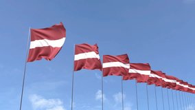 Looping video of Latvia flag Waving on blue sky background, Loop Animation Latvia flags