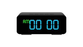 digital clock runs 12 hours in AM. video animation isolated on alpha background. 