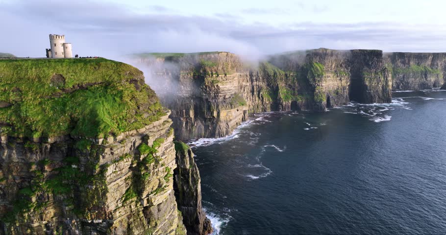 Beautiful Cliffs of Moher off the west coast of Ireland in 4k