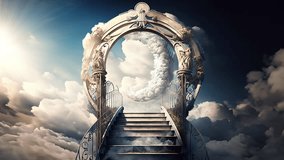 Animation Stairs in sky to heaven. Gateway to Paradise. Loop