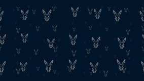 Hare's head symbols float horizontally from left to right. Parallax fly effect. Floating symbols are located randomly. Seamless looped 4k animation on dark blue background