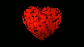 Endless animation of many red hearts in 3D rotation and flying on black screen. Valentine's day concept. love neon shower with chroma key.