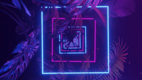 Vertical video Neon background with Purple and blue neon dark jungle and tropic plants. Loop animation. - Powered by Shutterstock - Get 15% off with code: PIKWIZARD15