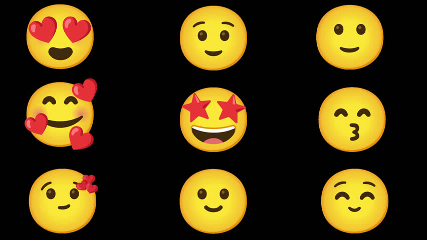 Extended Pack of Animated Emoji with Affection on a Transparent Background. Emoji Set with Alpha Channel. 9 Smileys and Emotions with Affection in 4K Resolution with Seamless Loop. Royalty-Free Stock Footage #3433815451
