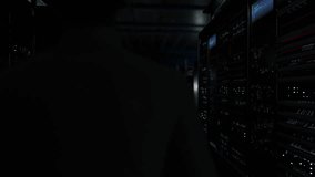 Sustainable technology. IT Administrator Activating Modern Data Center Server with Hologram. - Powered by Shutterstock - Get 15% off with code: PIKWIZARD15