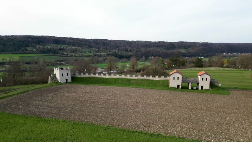 Drone Video flyining twoards Ruins of former Roman Camp