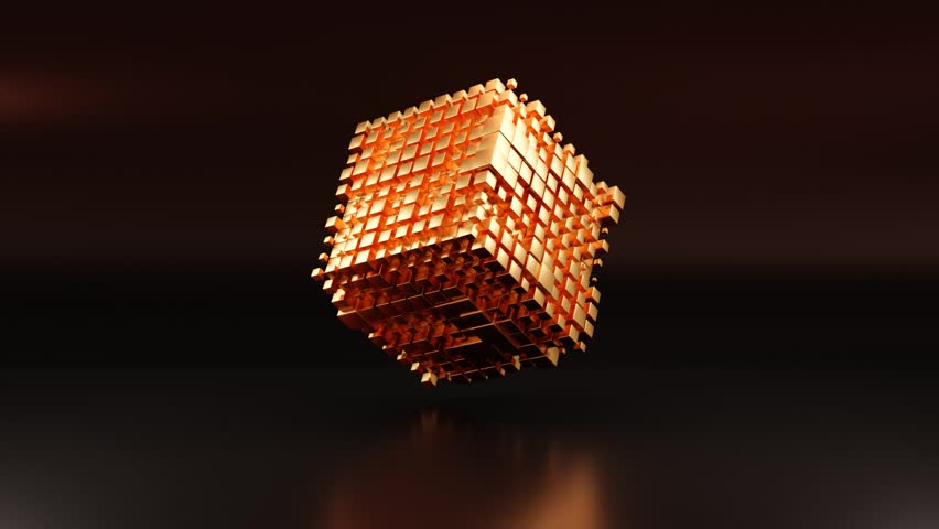 3D Golden Cube Sci-fi Satisfying Looping Animation