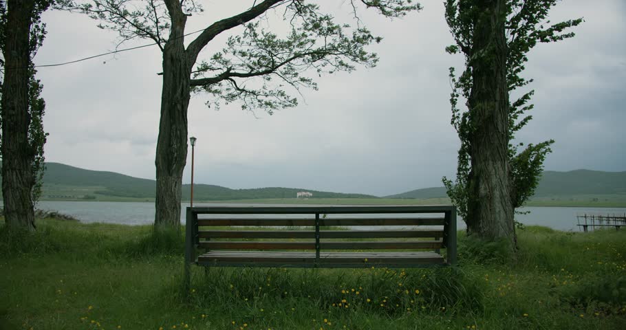 Windy cloudy day near lake